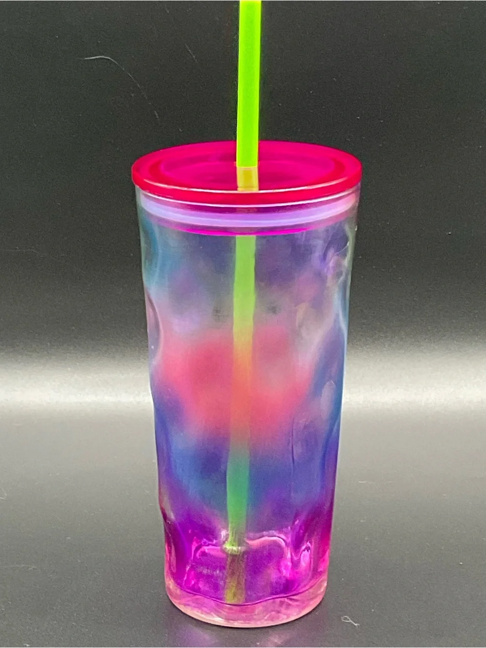 Starbucks 2024 Retired 16 oz Rainbow Glass Tumbler Pink Lid Green Straw tie dye